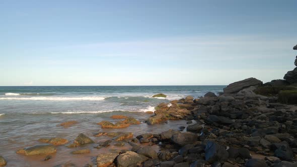 Arial shot over the Buzios bay in Brazil. Azedinha Beach in Buzios, Rio de Janeiro, Brazil. Sunset s alt