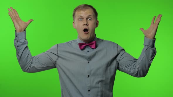 Man Is Mind Blowing By Your Statement on Chroma Key Background. Showing Explosion of Ideas alt