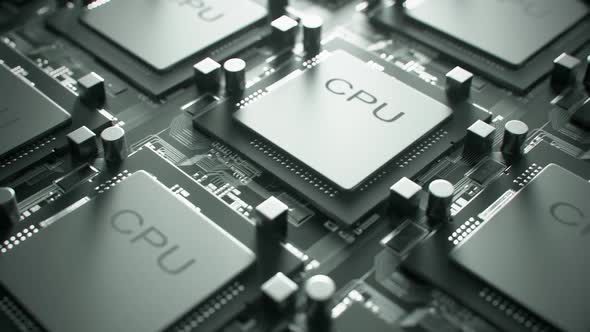 Loopable video showing rows of CPU chips on the motherboard. Technology. 4k. alt