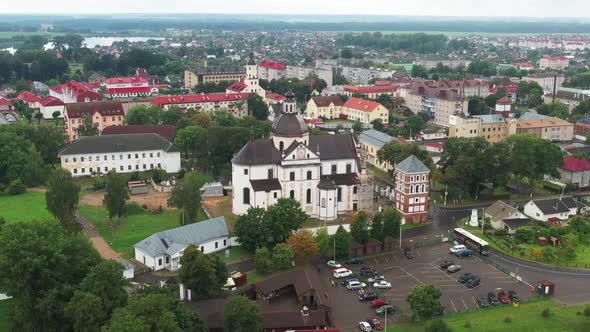 Top View of the City of Nesvizh and the Church on a Summer Day