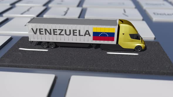 Truck with Flag of Venezuela Moves on the Keyboard Key