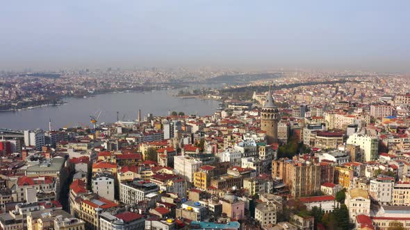 Golden Horn And Galata Tower Aerial View