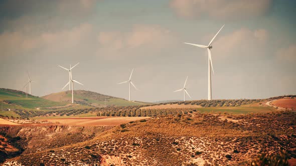 Wind Turbine Farm on Hill, Andalusia Spain