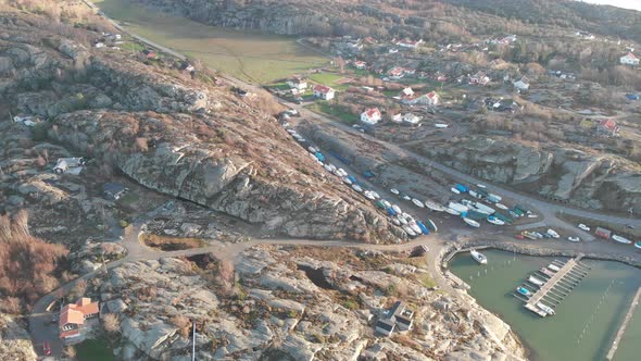 Scandinavian Remote Costal Village in Cliff Landscape Aerial