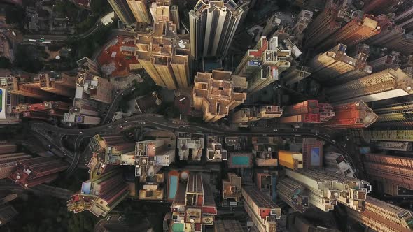 Aerial view of Hong Kong Downtown. Financial district and business centers in urban city. Top view. alt