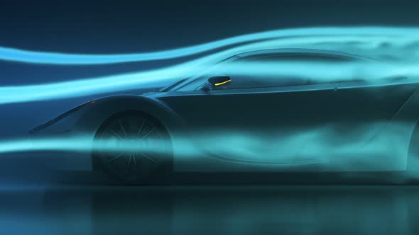 Sport Car aerodynamics drag testing inside wind tunnel. Engineering airflow. alt