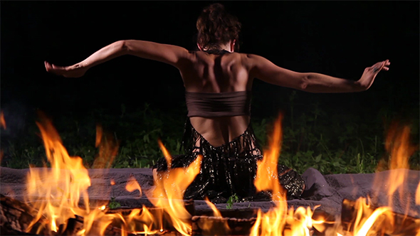 Beautiful Dancer in The Fire Flames