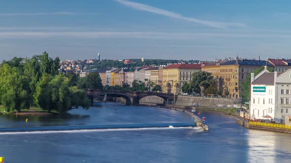 Vltava River Timelapse in District Strelecky Ostrov with the Bridge of the Legions Prague Czech alt