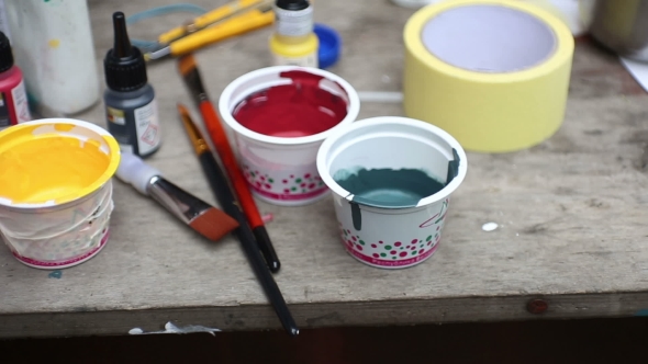 Jars Of Paint In The Artist's Studio