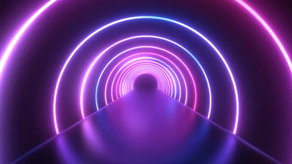 Futuristic Neon Laser Rings of Ultraviolet Fluorescent Light Tunnel - 1080p alt