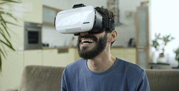 Man Explores Virtual Reality World