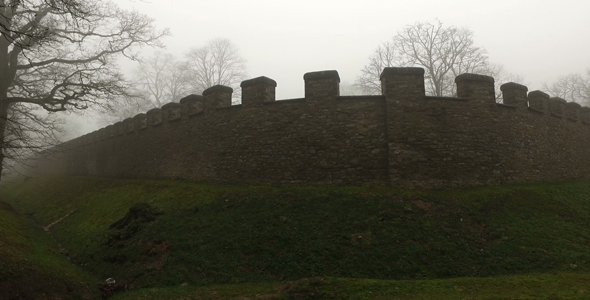 Old Historical Ancient Castle Walls and Forest in Misty Foggy Day 8 alt