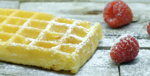 Waffle with Raspberry and Icing Sugar