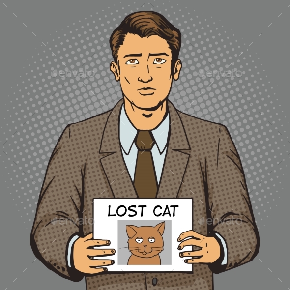 Man with Missing Cat Ads Pop Art Style, Vectors GraphicRiver
