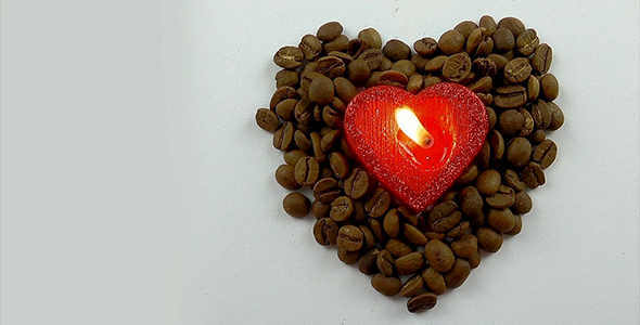 Heart Shaped Coffee Beans and Red Heart Candle
