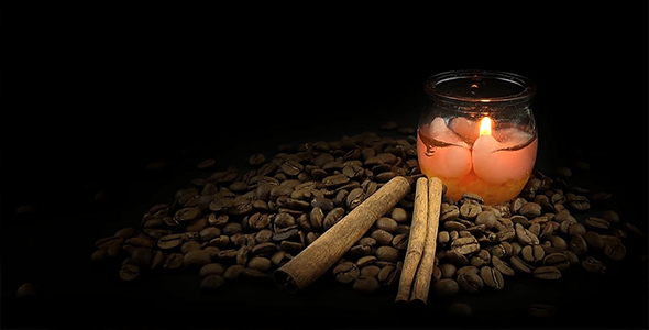 Coffee Beans with Cinnamon Sticks and Aromatic Candle