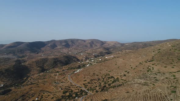 Mylopotas on the island of Ios in the Cyclades in Greece seen from the sky alt