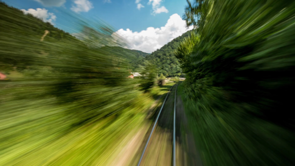 Train Moving Along Railroads In Deep Mountains 4