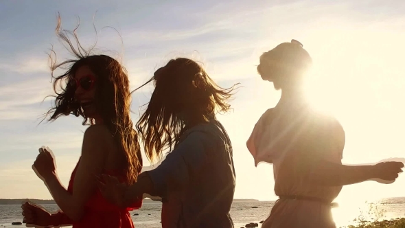 Group Of Happy Women Or Girls Dancing On Beach 37 alt