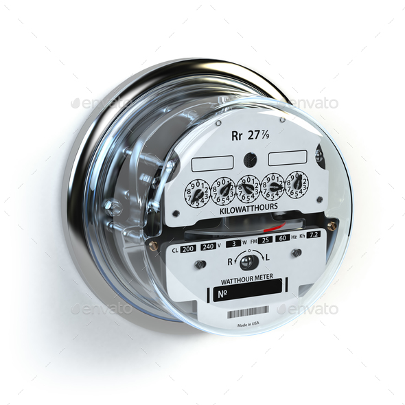 Analog electric meter isolated on white.  Electricity consumptio - Stock Photo - Images