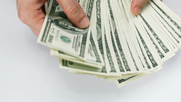 Counting Many 100 US Dollars Bank Notes By Hands