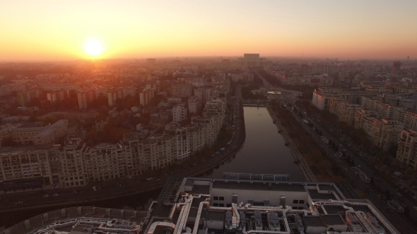 Aerial View of Bucharest City Center at Dusk 11
