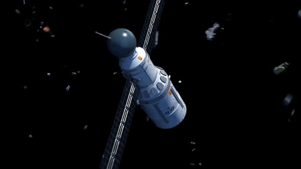 satellite orbiting the earth among the space debris. alt