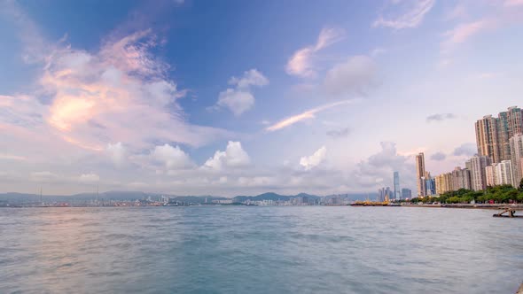 Hong Kong China Skyline Panorama Day To Night From Across Victoria Harbor Timelapse alt