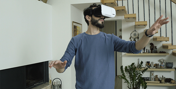 Man Explores Virtual Reality Space
