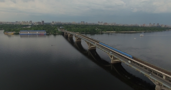 Subway Train Bridge Aerial View alt