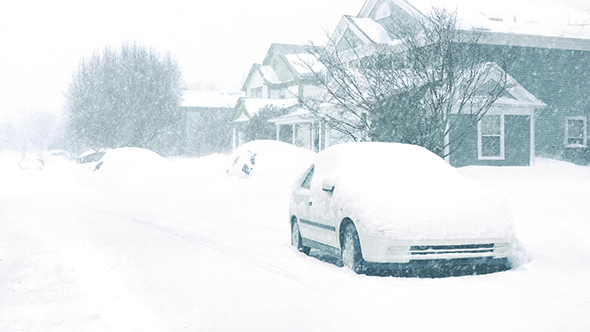 Houses And Cars In Snowstorm, Stock Footage | VideoHive