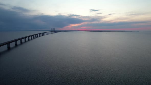 Aerial view of Øresundsbron just after sunset alt