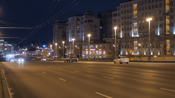 Night Car Traffic On City Street Roadside