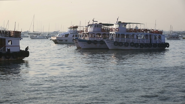 Tourist And Fisher Boats By The Harbour