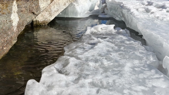 Melting Ice On Lake In Spring.