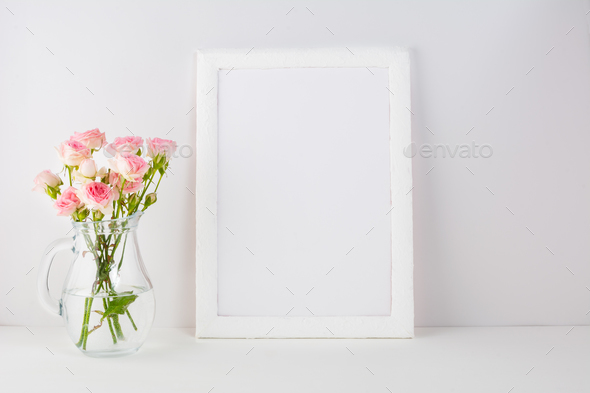 Placeit-Frame mockup with pink roses - Stock Photo - Images
