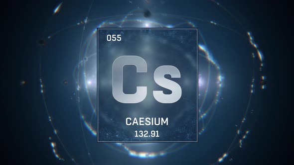 Cesium as Element 55 of the Periodic Table on Blue Background