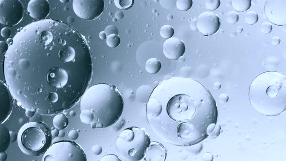 Super Slow Motion Shot of Moving Gel Bubbles on Light Blue Background at 1000Fps alt