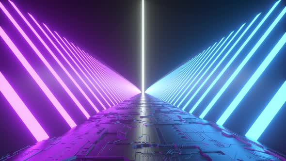 Futuristic sci-fi tunnel corridor with neon lights. Science fiction concept. 3d animation loop alt