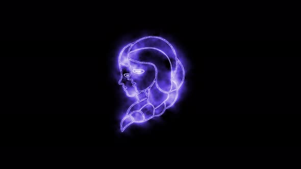 The Gemini zodiac symbol animation, horoscope sign lighting effect purple neon glow