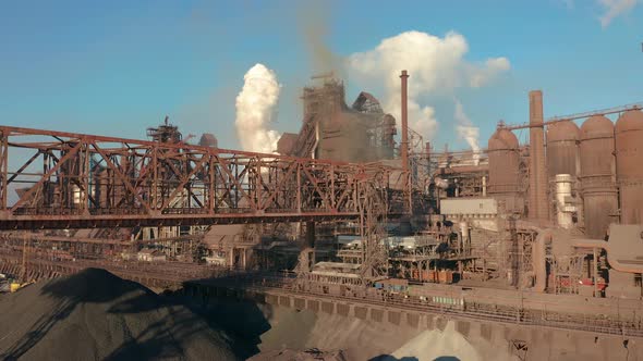 Aerial View. Blast Furnace Construction. Metallurgical Plant, Cargo Crane alt