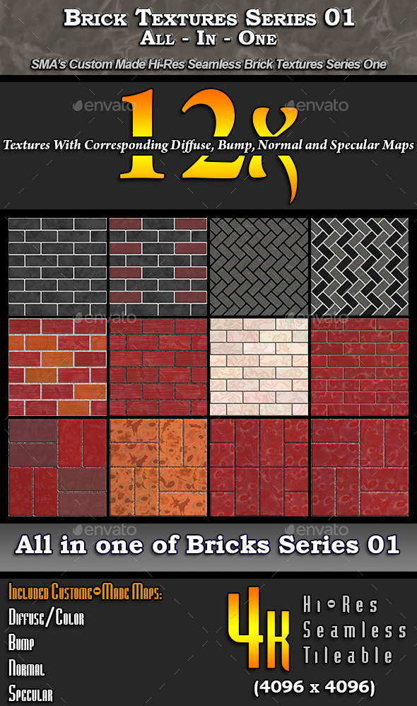 Hi-Res Brick Textures - 3Docean 16698460