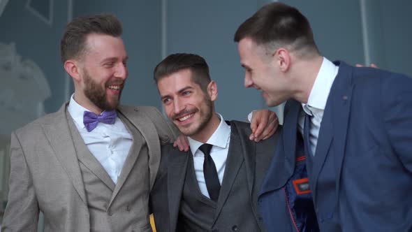 Beauty Slowmotion - Happy Groom with Best Men Talking at the Wedding
