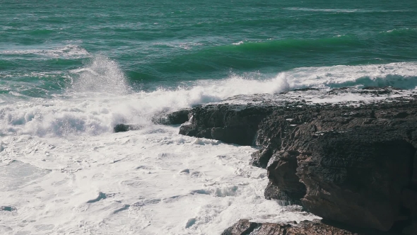 Ocean Waves Breaking On Rock