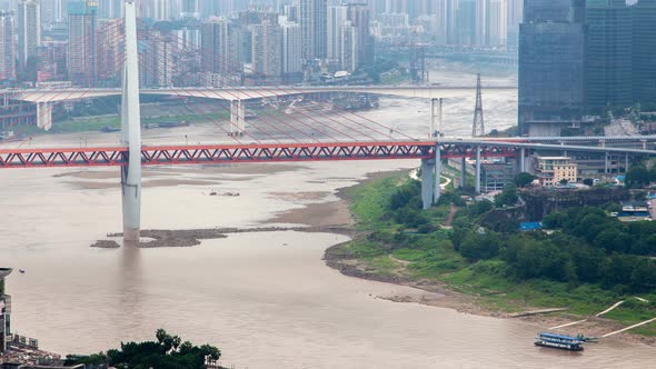 Chongqing City River with Bridges Aerial China alt