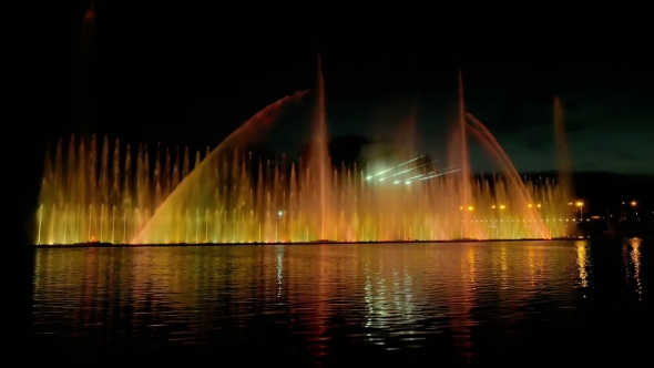 Colorful Bright Fountain With Beautiful Reflection