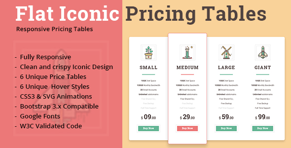 Flat Iconic Pricing - CodeCanyon 16708626