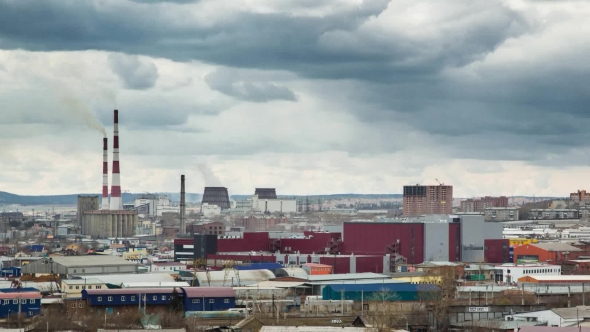 Panorama Of Village Of Urban Type With CHP, Urbanized Area . alt