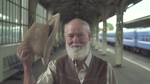 Old Man In Greeting Takes Off His Hat , Stock Footage | VideoHive