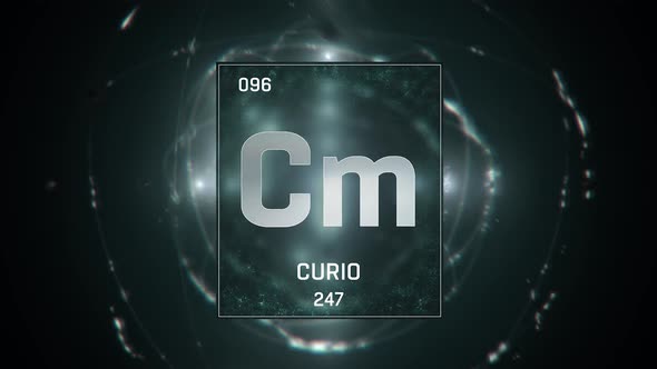 Curium as Element 96 of the Periodic Table on Green Background in Spanish Language